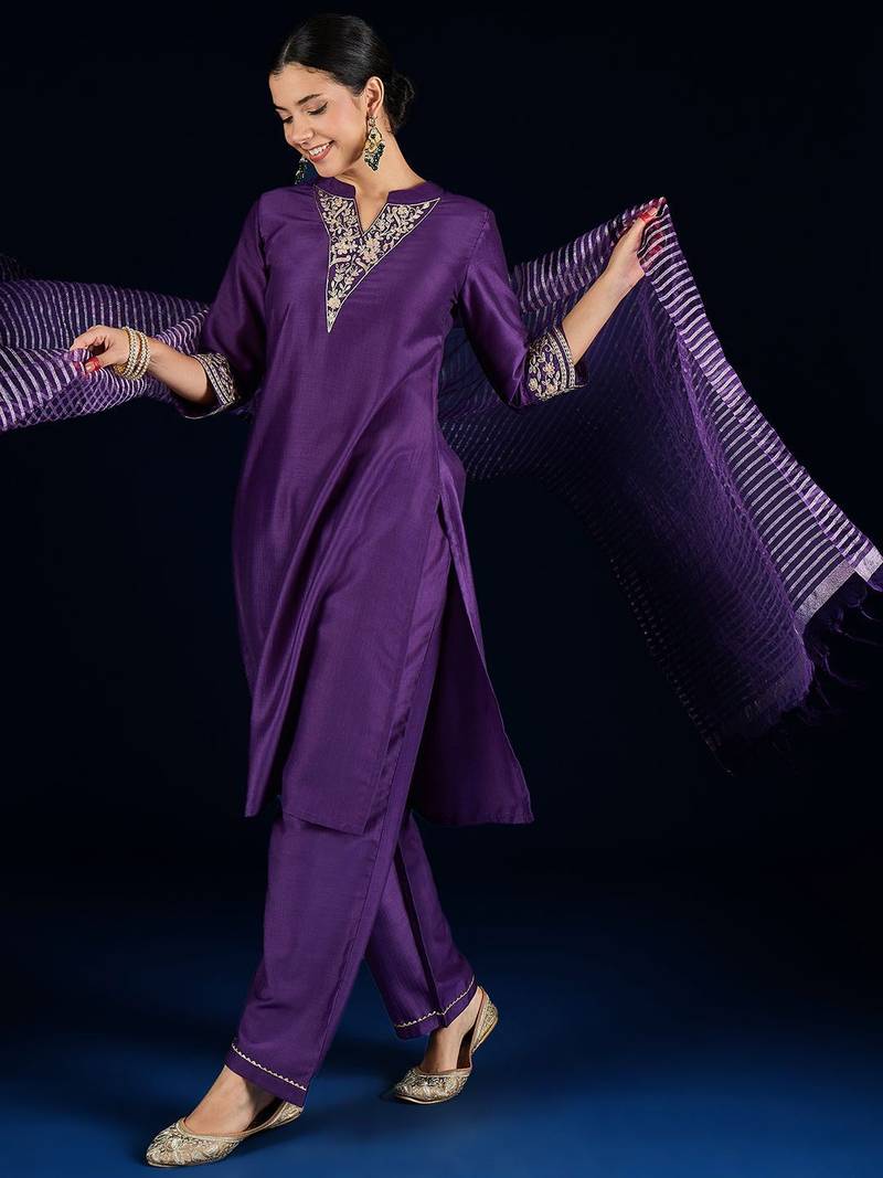 Women Regular Kurta with Trousers & Dupatta