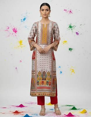 Women Ethnic Motifs Printed Regular Chanderi Silk Kurta with Trousers 1
