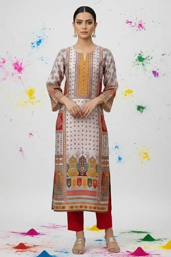 Women Ethnic Motifs Printed Regular Chanderi Silk Kurta with Trousers