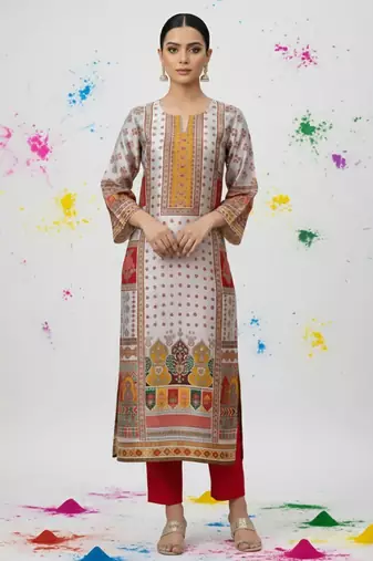 Women Ethnic Motifs Printed Regular Chanderi Silk Kurta with Trousers