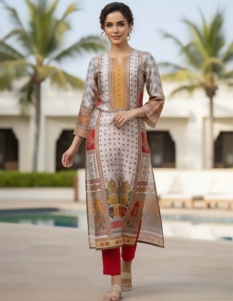 Women Ethnic Motifs Printed Regular Chanderi Silk Kurta with Trousers