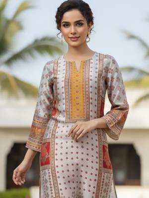 Women Ethnic Motifs Printed Regular Chanderi Silk Kurta with Trousers 3