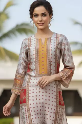 Women Ethnic Motifs Printed Regular Chanderi Silk Kurta with Trousers