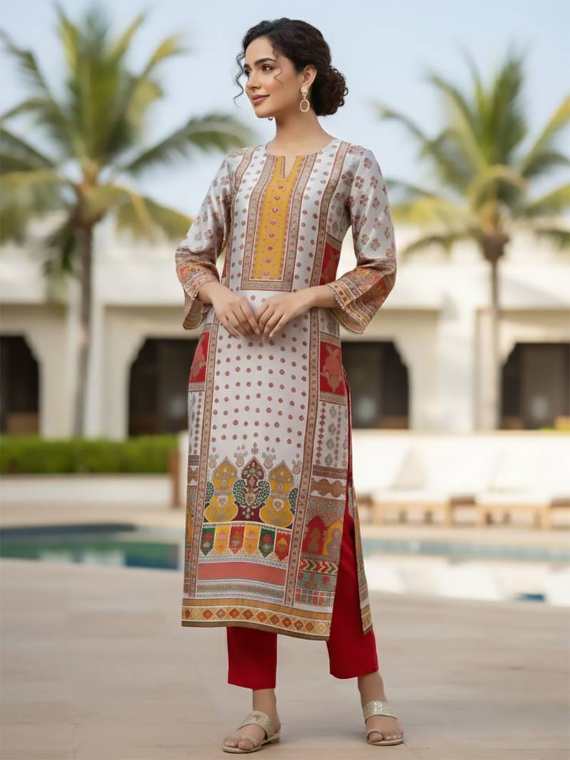 Women Ethnic Motifs Printed Regular Chanderi Silk Kurta with Trousers