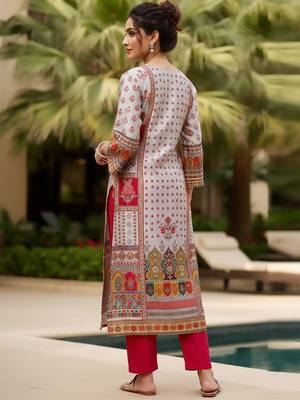 Women Ethnic Motifs Printed Regular Chanderi Silk Kurta with Trousers 5
