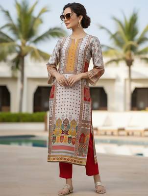 Women Ethnic Motifs Printed Regular Chanderi Silk Kurta with Trousers 6