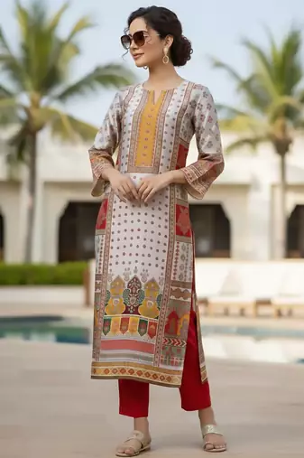 Women Ethnic Motifs Printed Regular Chanderi Silk Kurta with Trousers