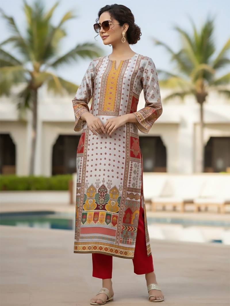 Women Ethnic Motifs Printed Regular Chanderi Silk Kurta with Trousers