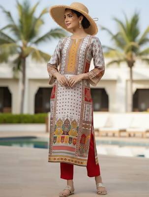 Women Ethnic Motifs Printed Regular Chanderi Silk Kurta with Trousers 7
