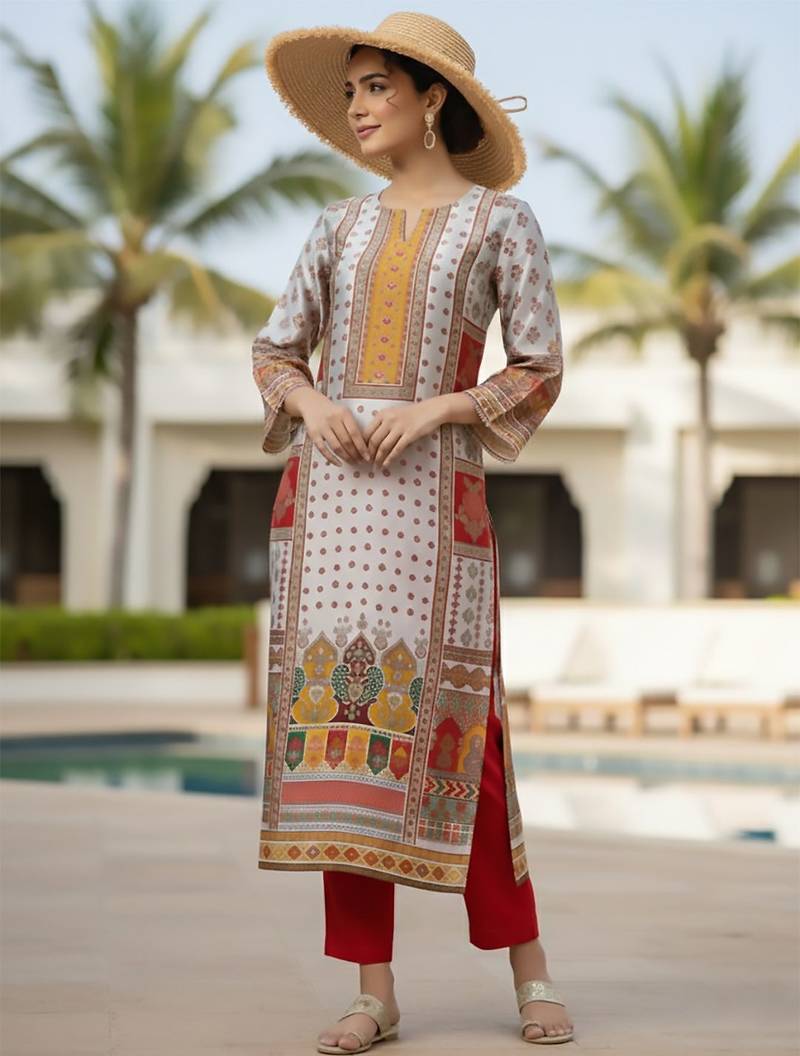 Women Ethnic Motifs Printed Regular Chanderi Silk Kurta with Trousers