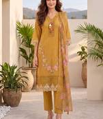 Women Floral Embroidered Regular Thread Work Pure Cotton Kurta with Trousers & With Dupatta