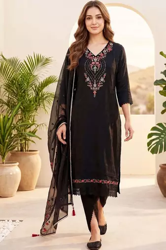 Women Floral Embroidered Regular Thread Work Kurta with Trousers & With Dupatta