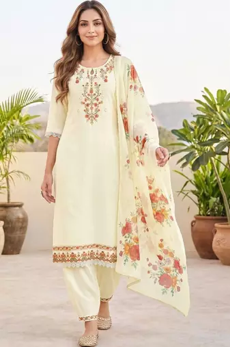 Women Floral Embroidered Regular Thread Work Kurta with Patiala & With Dupatta