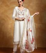 Women Floral Embroidered Regular Thread Work Kurta with Trousers & With Dupatta