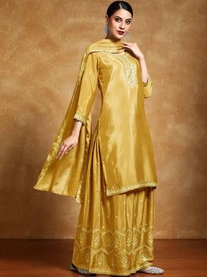 Ethnic Motifs Embroidered Beads and Stones Silk Crepe Kurta With Sharara & Dupatta 1