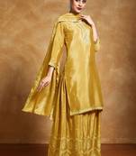 Ethnic Motifs Embroidered Beads and Stones Silk Crepe Kurta With Sharara & Dupatta