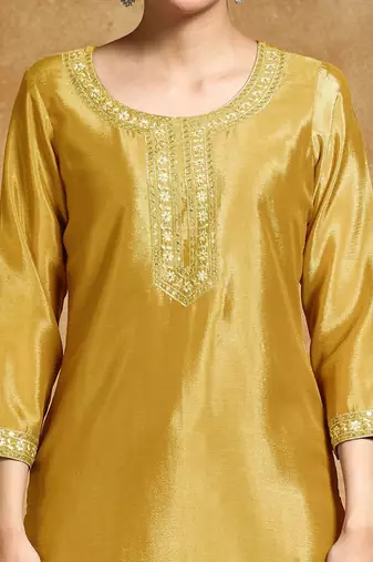 Ethnic Motifs Embroidered Beads and Stones Silk Crepe Kurta With Sharara & Dupatta