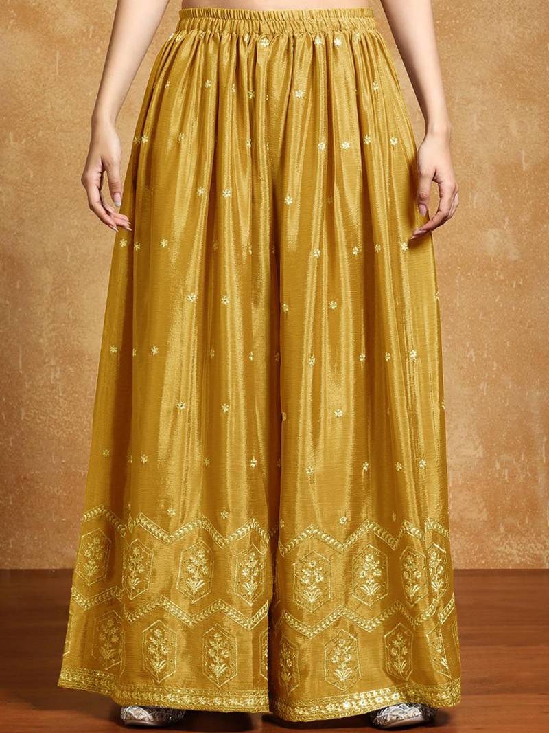 Ethnic Motifs Embroidered Beads and Stones Silk Crepe Kurta With Sharara & Dupatta