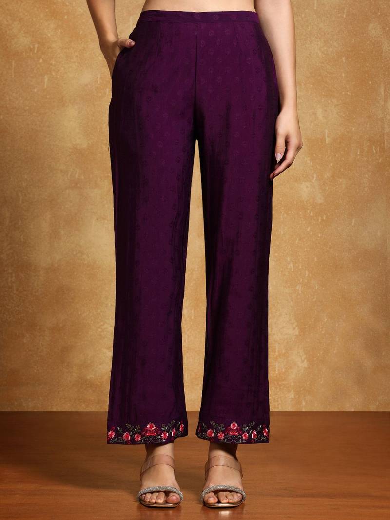 Women Floral Yoke Design Regular Thread Work Kurta with Trousers & With Dupatta