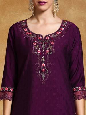 Women Floral Yoke Design Regular Thread Work Kurta with Trousers & With Dupatta 7