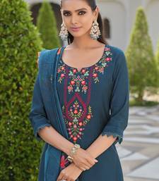 Floral Yoke Design Thread Work Straight Kurta With Salwar & Dupatta
