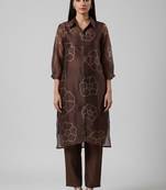 Women Floral Printed Regular Chanderi Silk Kurta with Trousers