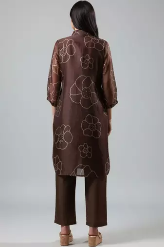 Women Floral Printed Regular Chanderi Silk Kurta with Trousers