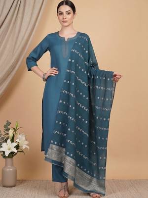 Women Ethnic Motifs Embroidered Regular Thread Work Kurta with Trousers & With Dupatta 1