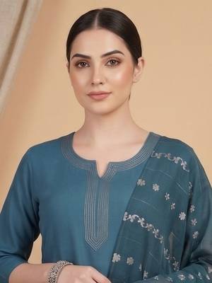 Women Ethnic Motifs Embroidered Regular Thread Work Kurta with Trousers & With Dupatta 2