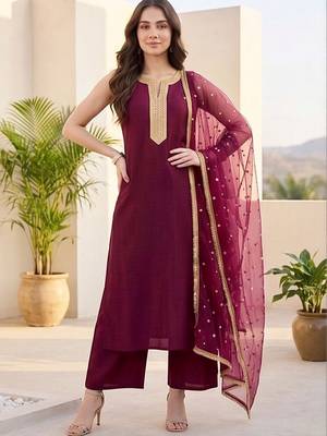 Women Ethnic Motifs Embroidered Regular Kurta with Palazzos & With Dupatta 1