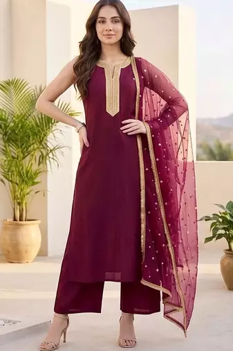 Women Ethnic Motifs Embroidered Regular Kurta with Palazzos & With Dupatta