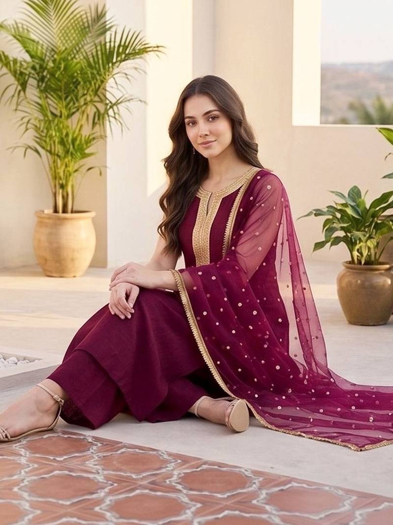 Women Ethnic Motifs Embroidered Regular Kurta with Palazzos & With Dupatta