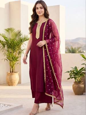 Women Ethnic Motifs Embroidered Regular Kurta with Palazzos & With Dupatta 3