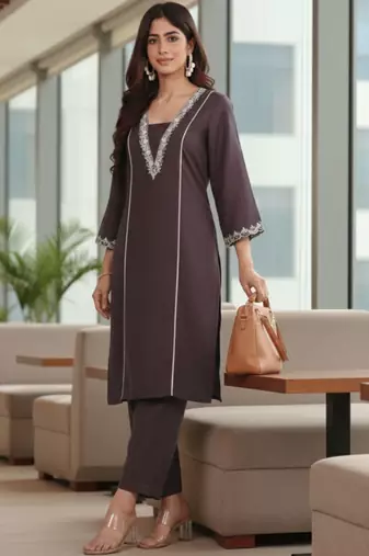 Women Embroidered Regular Thread Work Kurta with Trousers