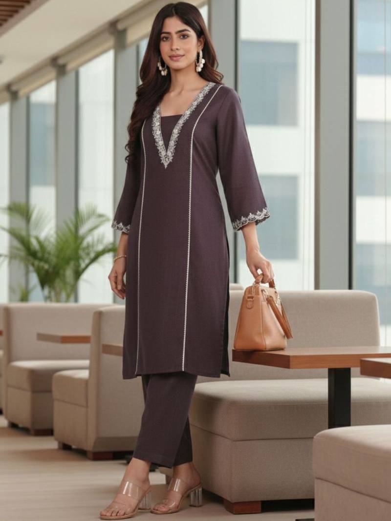 Women Embroidered Regular Thread Work Kurta with Trousers