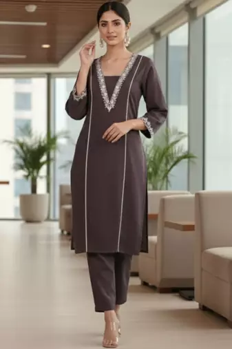 Women Embroidered Regular Thread Work Kurta with Trousers