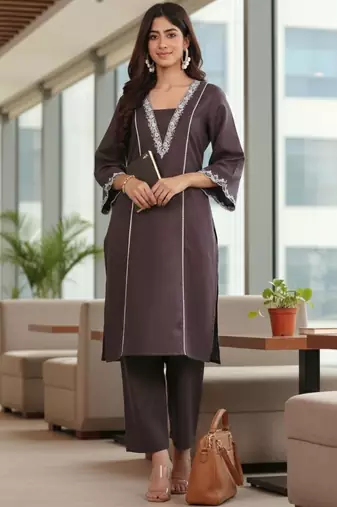 Women Embroidered Regular Thread Work Kurta with Trousers