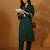 Floral Embroidered Thread Work Mandarin Collar Straight Kurta With Trousers