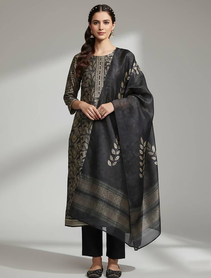 Women Ethnic Motifs Regular Kurta with Trousers & With Dupatta