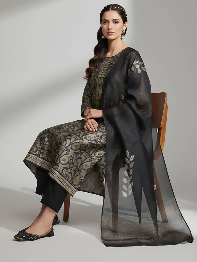 Women Ethnic Motifs Regular Kurta with Trousers & With Dupatta