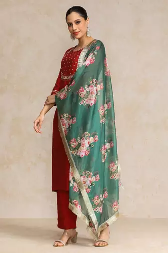 Women Embroidered Regular Kurta with Trousers & With Dupatta