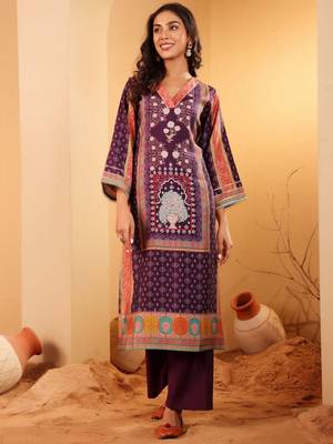 Ethnic Motifs Printed Gotta Patti Chanderi Silk Kurta With Trousers & Dupatta 1