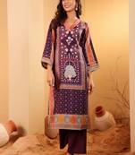 Ethnic Motifs Printed Gotta Patti Chanderi Silk Kurta With Trousers & Dupatta