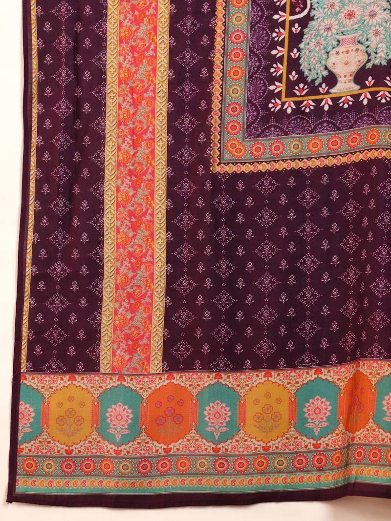 Ethnic Motifs Printed Gotta Patti Chanderi Silk Kurta With Trousers & Dupatta