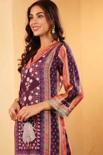 Ethnic Motifs Printed Gotta Patti Chanderi Silk Kurta With Trousers & Dupatta