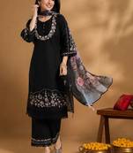 Women Floral Embroidered Regular Thread Work Pure Cotton Kurta with Trousers & With Dupatta