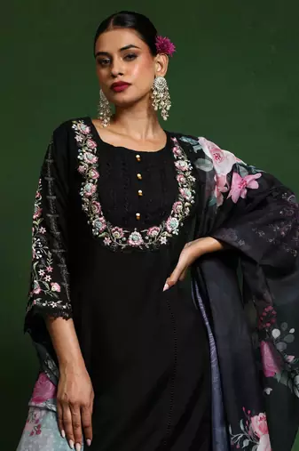 Women Floral Embroidered Regular Thread Work Pure Cotton Kurta with Trousers & With Dupatta