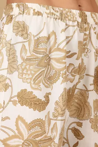 Floral Printed Thread Work Round Neck Straight Kurta With Trousers