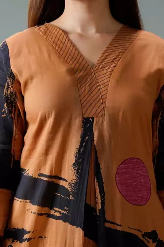 Mul Cotton Printed A Line Kurta With Solid Trouser