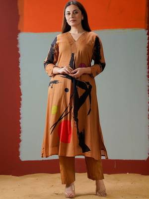 Mul Cotton Printed A Line Kurta With Solid Trouser 3